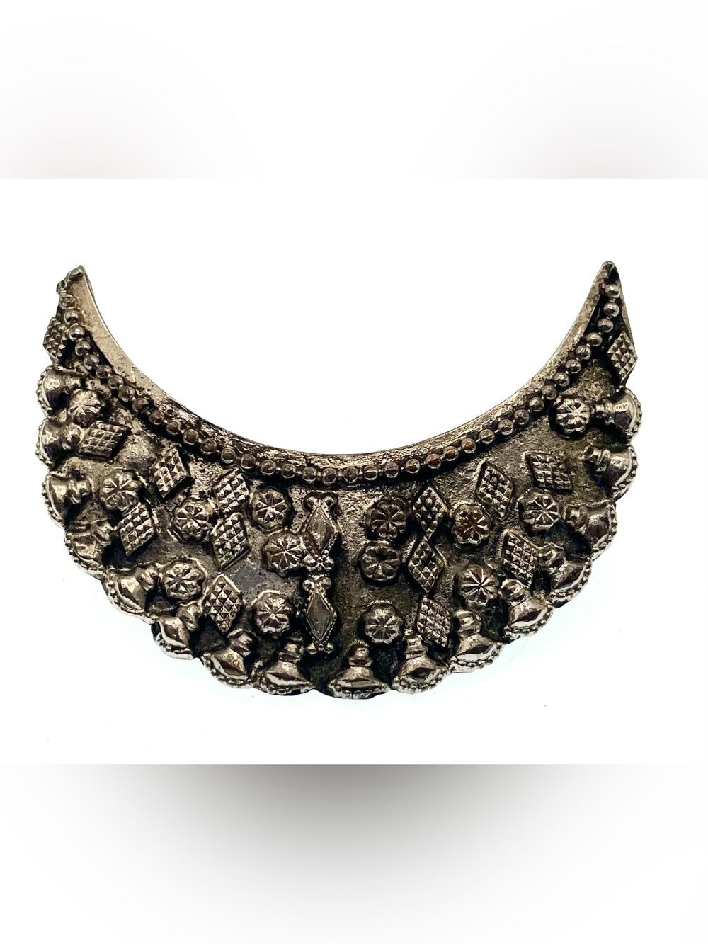 Vintage Silver Tone Crescent Moon Barrette Hair Clip Victorian Revival Boho